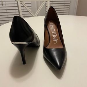 Calvin Klein Black Leather Pumps, Women’s size 9.5, 3” heel